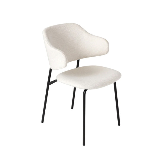 Scaun dining VIVIEN – bouclé ivoire, cadru negru