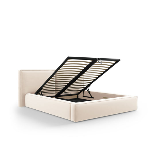 Pat VEGA L214 în catifea bej deschis pentru saltea 160x200 cm