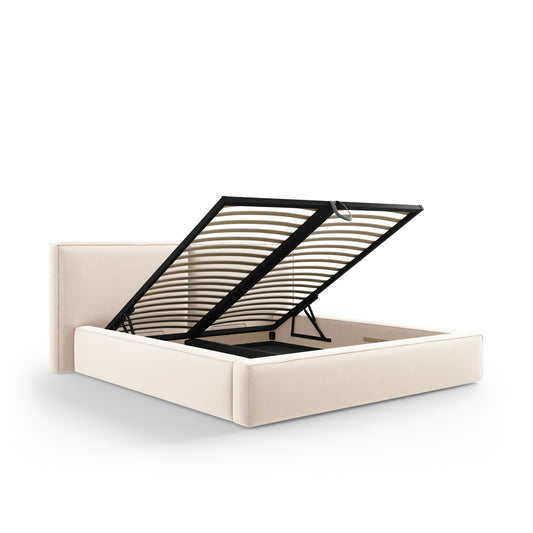 Pat VEGA L234 în catifea bej deschis pentru saltea 180x200 cm