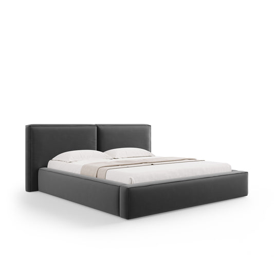 Pat VEGA L234 în catifea gri închis pentru saltea 180x200 cm