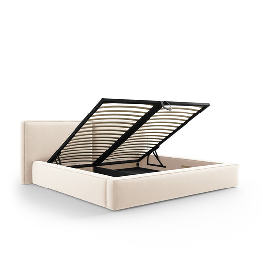 Pat VEGA L254 în catifea bej deschis pentru saltea 200x200 cm