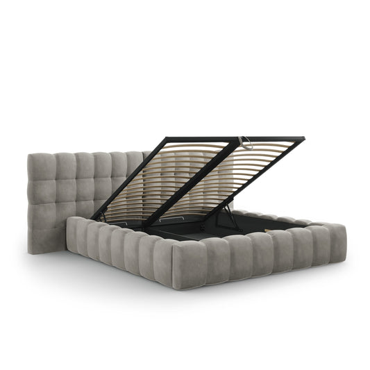 Pat ASTORIA CLASS L250 în catifea gri deschis pentru saltea 160x200 cm