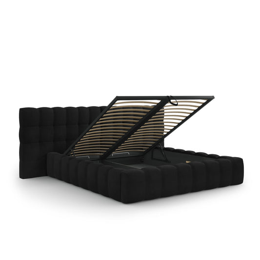 Pat ASTORIA CLASS L250 în catifea neagră pentru saltea 160x200 cm