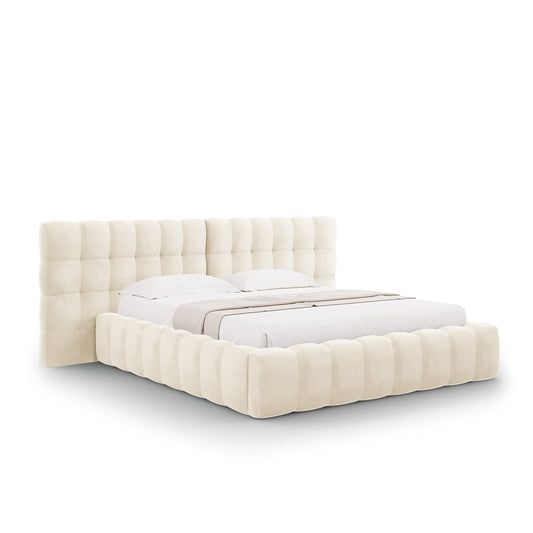 Pat ASTORIA CLASS L250 în catifea bej deschis pentru saltea 160x200 cm