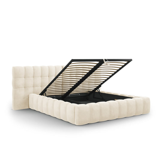 Pat ASTORIA CLASS L250 în catifea bej deschis pentru saltea 160x200 cm