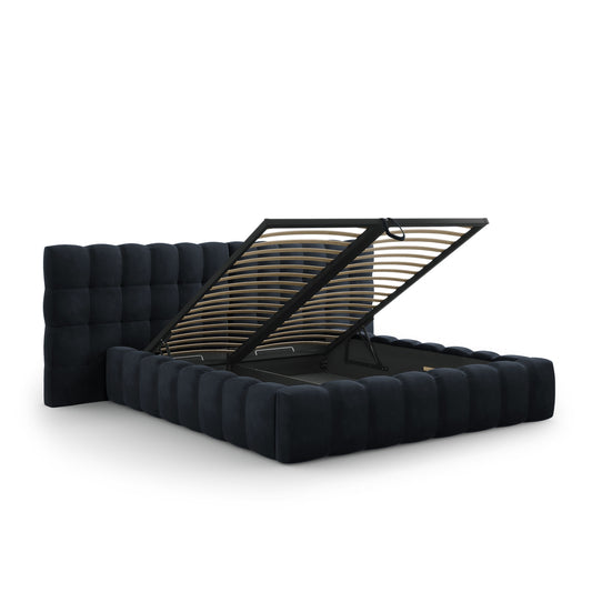 Pat ASTORIA CLASS L250 în catifea bleumarin pentru saltea 160x200 cm