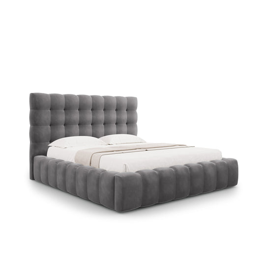 Pat ASTORIA L185 în catifea gri închis pentru saltea 160x200 cm