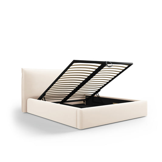 Pat SAVOY L200 în catifea bej deschis pentru saltea 160x200 cm