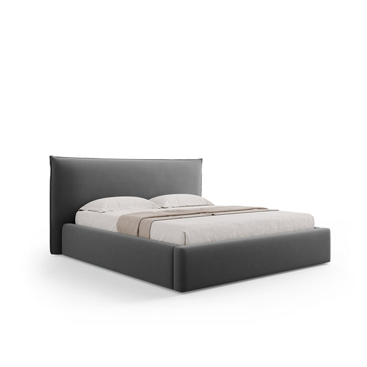 Pat SAVOY L200 în catifea gri închis pentru saltea 160x200 cm