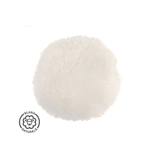 Pernă şezut alba din blană naturală Ø 35 cm
