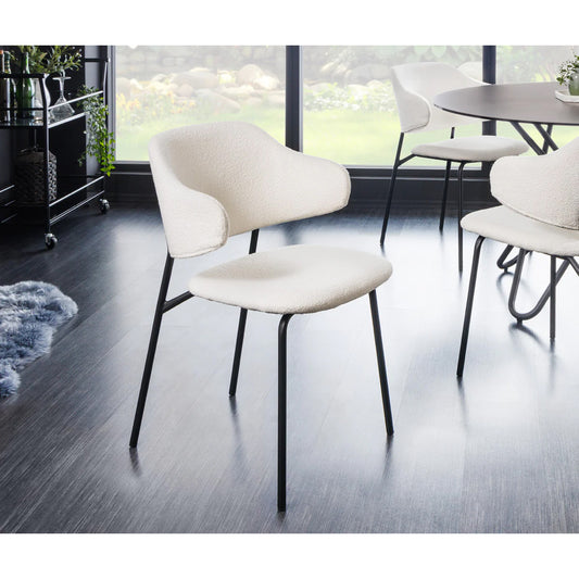 Scaun dining VIVIEN – bouclé ivoire, cadru negru