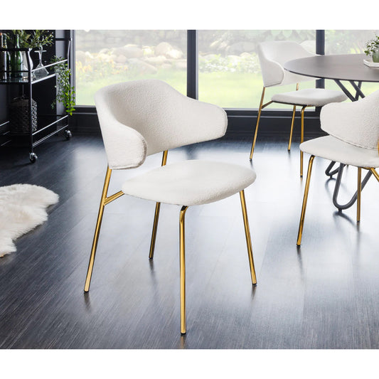 Scaun dining VIVIEN – bouclé ivoire, cadru auriu