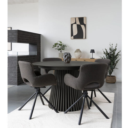 Masă dining VELLA Ø140 cm negru cu fibră