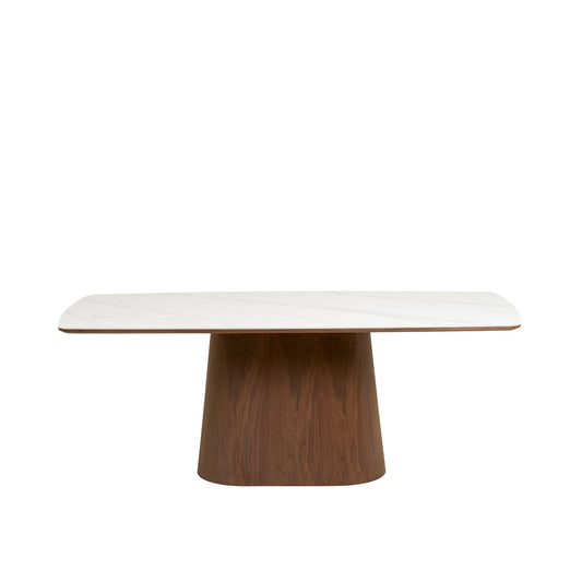 Masă dining TRAVIS 200x90 cm Marmură Albă & Nuc Închis