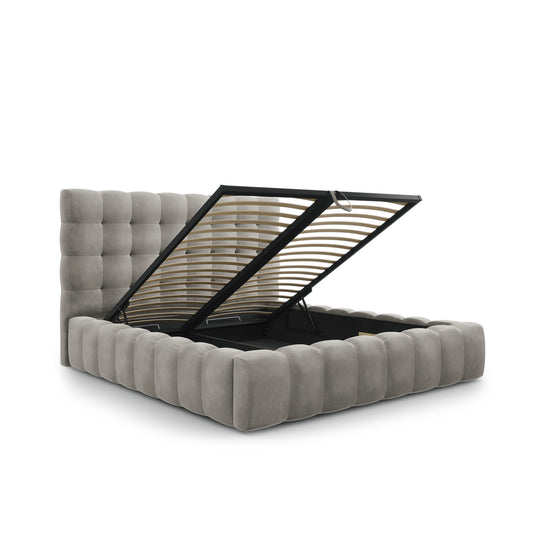 Pat ASTORIA L185 în catifea gri deschis pentru saltea 160x200 cm