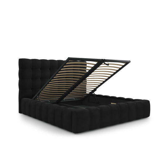 Pat ASTORIA L185 în catifea neagră pentru saltea 160x200 cm