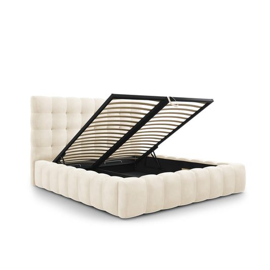 Pat ASTORIA L185 în catifea bej deschis pentru saltea 160x200 cm