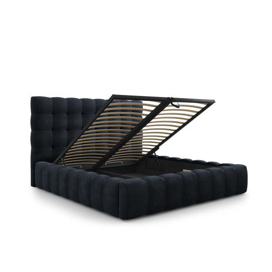 Pat ASTORIA L185 în catifea bleumarin pentru saltea 160x200 cm