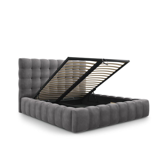 Pat ASTORIA L185 în catifea gri închis pentru saltea 160x200 cm